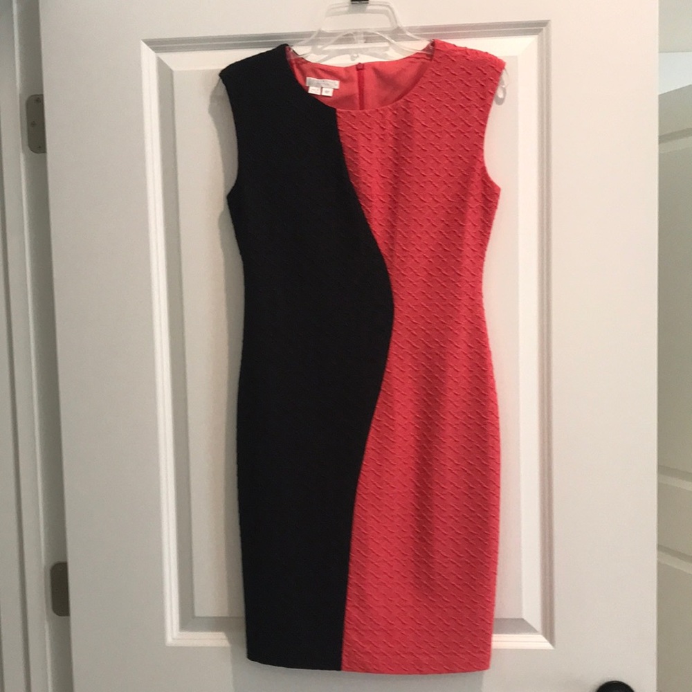 Black and Coral Color Blocked Dress